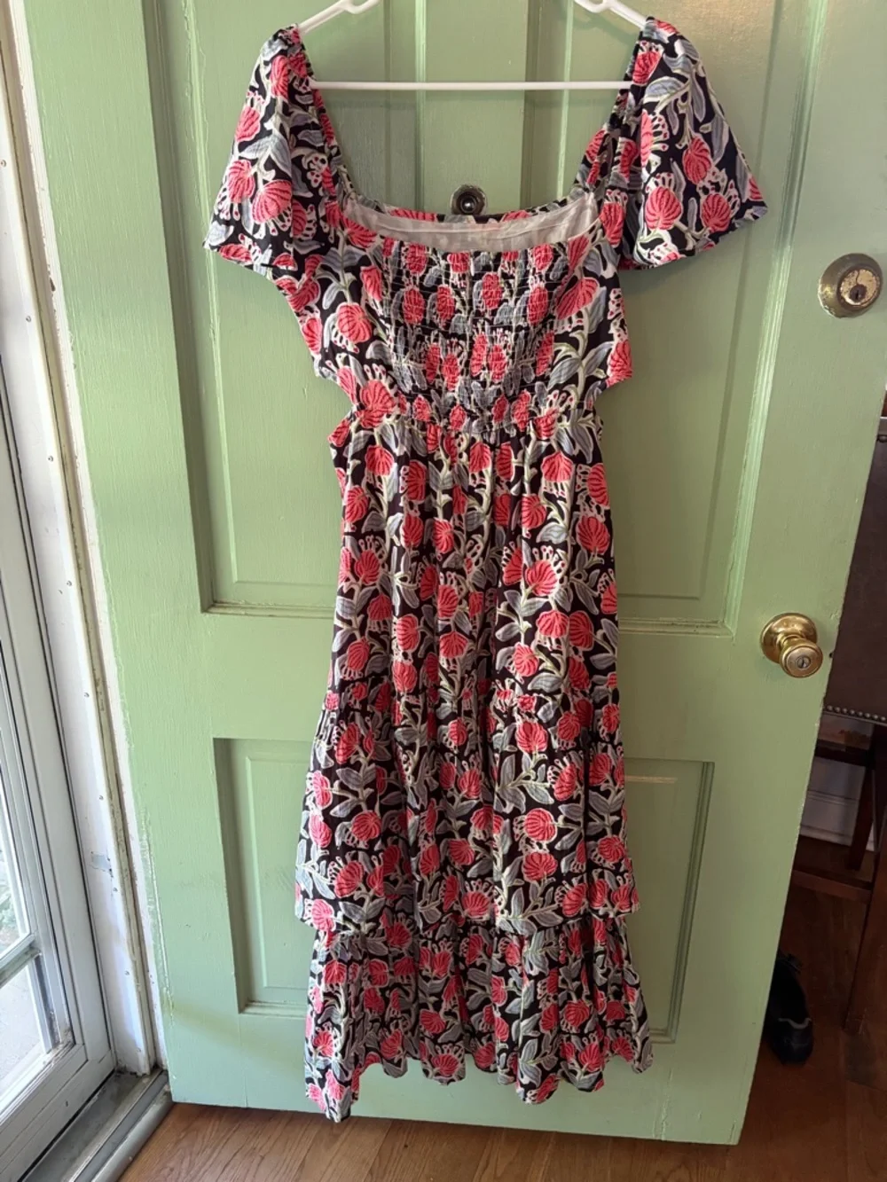 THML Ivory Floral Tiered Maxi Dress with Multicolor Blooms